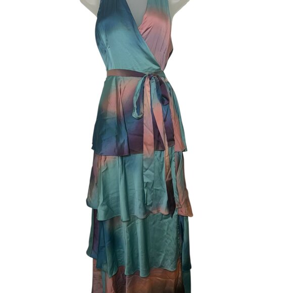 Hutch Sat Paige Ombre Wrap Maxi Dress Multicolor Tiered Halter L NWT - Picture 5 of 7